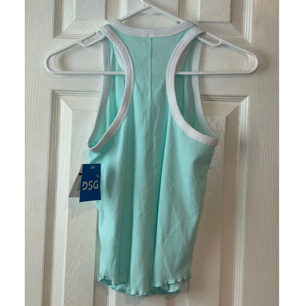 DSG Cotton Rib‎ Tank Girls L 14 Waterscape NWT Racerback Lettuce Hem Aqua - Picture 2 of 11